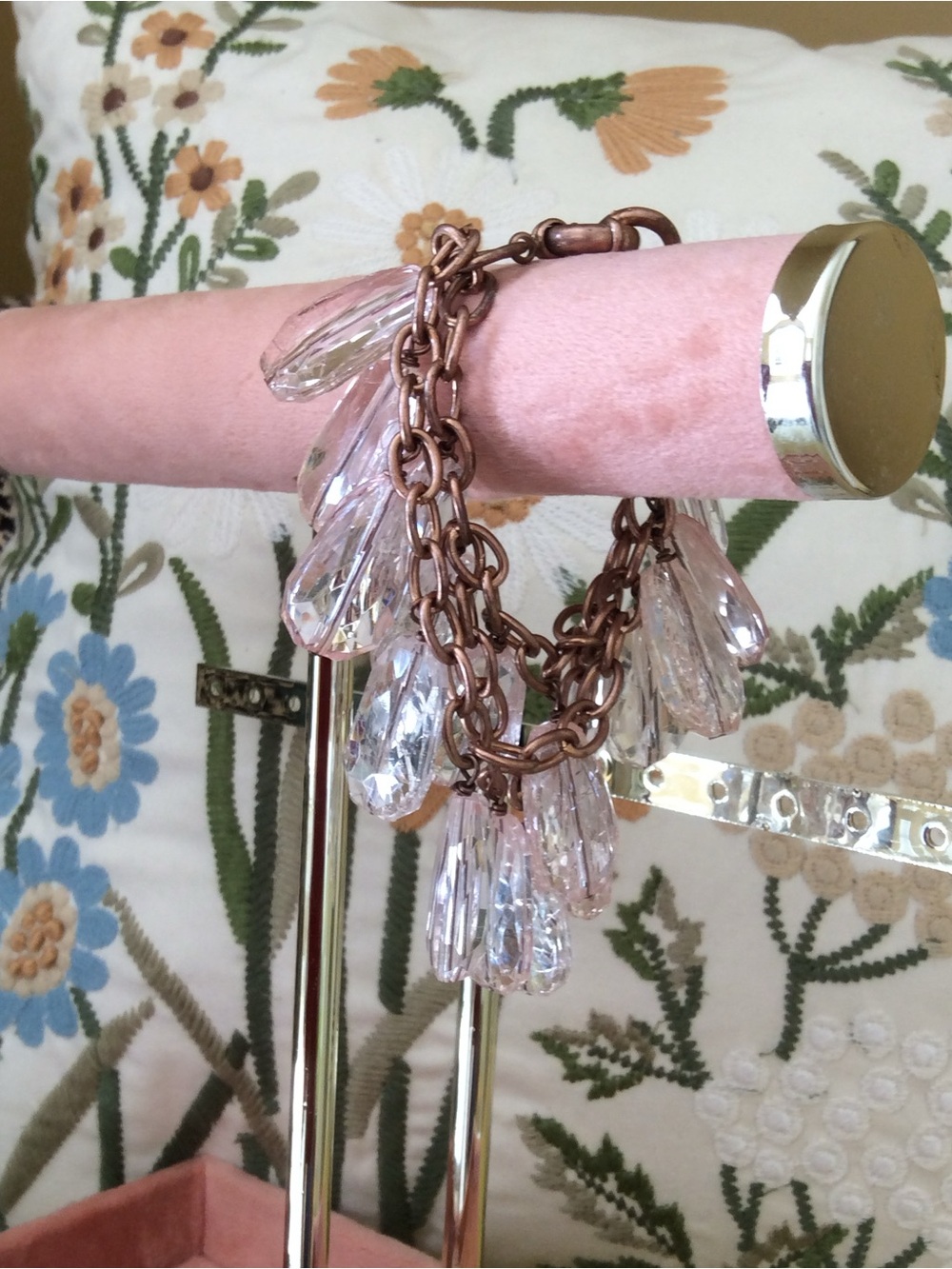 JCREW Collection Circa 2011 Clear Crystal Teardrop Bracelet Bronze Chain - NWOT